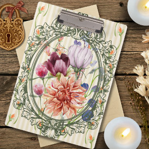 Carpeta De Pinza Elegante marco antiguo acuarela floral lindo