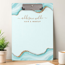 Carpeta De Pinza Elegante Mármol Azul Brillo Dorado Agata Moderno