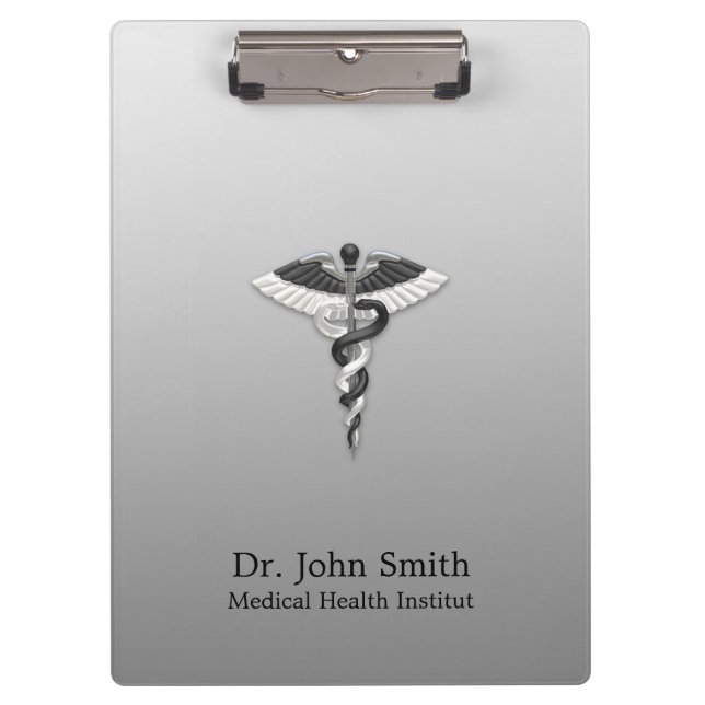 Carpeta De Pinza Elegante médico elegante Noble Caduceus Blanco Neg (Anverso)