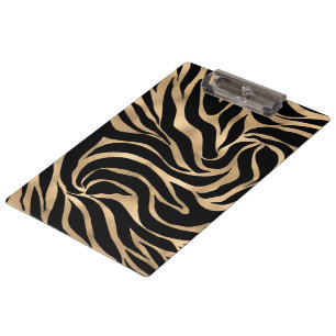 Carpeta De Pinza Elegante metal dorado Zebra Black Animal Print