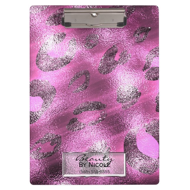 Carpeta De Pinza Elegante Moda Glam de Leopardo brillante rosa pers (Anverso)