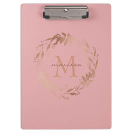 Carpeta De Pinza Elegante Moda Rubor Rosa Rosa Monograma dorado