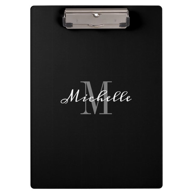 Carpeta De Pinza Elegante Monograma Blanco Negro Personalizado (Anverso)