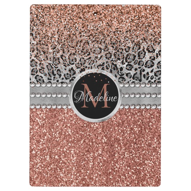 Carpeta De Pinza Elegante Monograma de Leopardo Rosa Dorado Purpuri (Reverso)