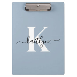 Carpeta De Pinza Elegante Monograma de Letra en Azul Polvo