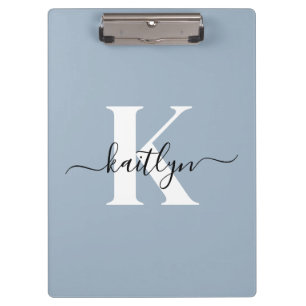 Carpeta De Pinza Elegante Monograma de Letra en Azul Polvo