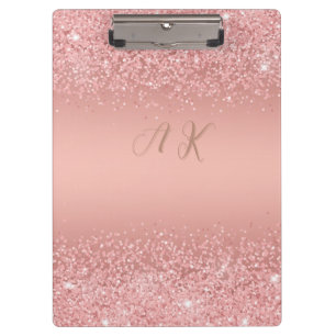 Carpeta De Pinza Elegante Monograma de Luxe con Brillo en Rosa Dora