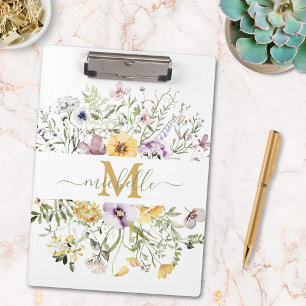 Carpeta De Pinza Elegante Monograma Floral Colorido Jardín de Flore