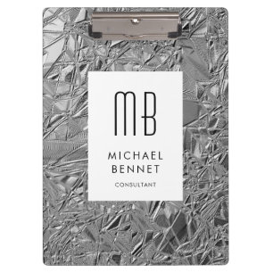 Carpeta De Pinza Elegante Monograma Plata Negocios