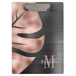 Carpeta De Pinza Elegante Monograma Rosa Oro Negro