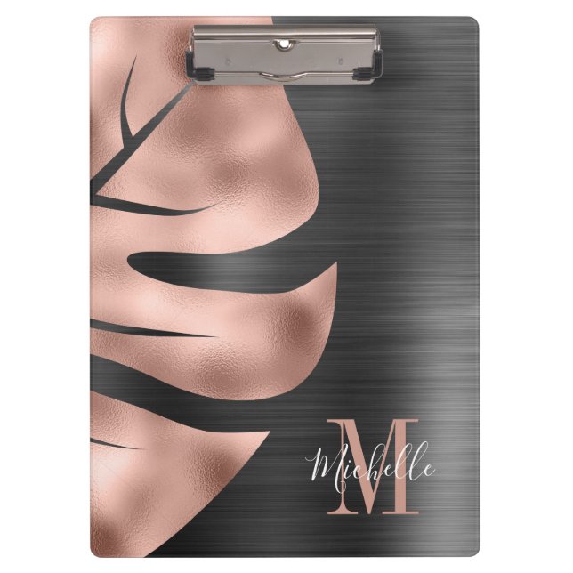 Carpeta De Pinza Elegante Monograma Rosa Oro Negro (Anverso)