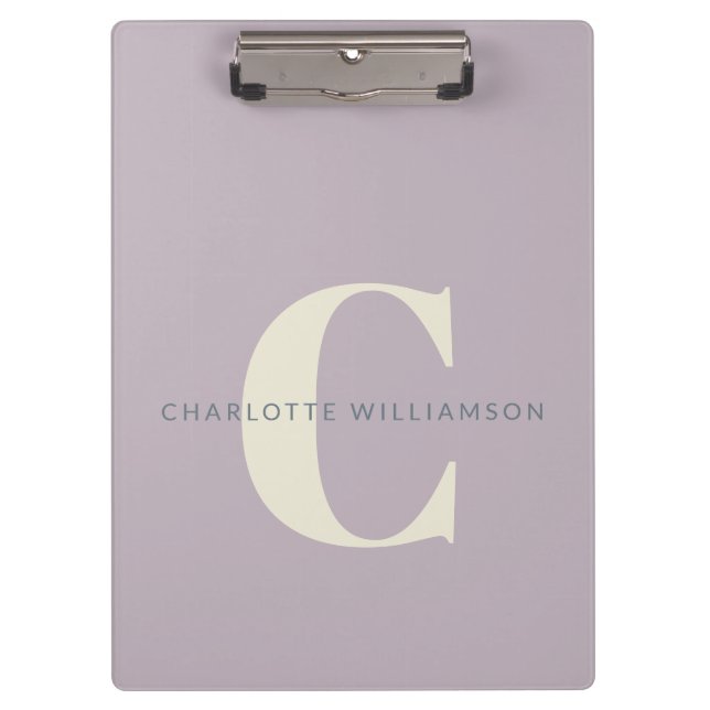 Carpeta De Pinza Elegante Monogramo Nombre Profesional Dusty Lilac (Anverso)