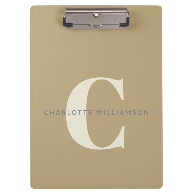 Carpeta De Pinza Elegante Monogramo Nombre Profesional Gold Tan (Anverso)