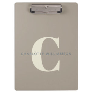 Carpeta De Pinza Elegante Monogramo Nombre Profesional Taupe Brown