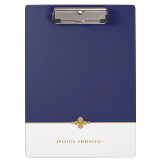 Carpeta De Pinza Elegante Navy Blue White Gold Personalizado (Anverso)