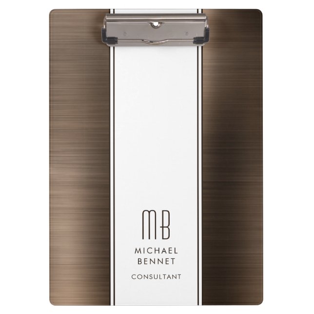 Carpeta De Pinza Elegante negocio marrón monogramado (Anverso)