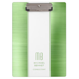 Carpeta De Pinza Elegante Negocio Verde Monogramado