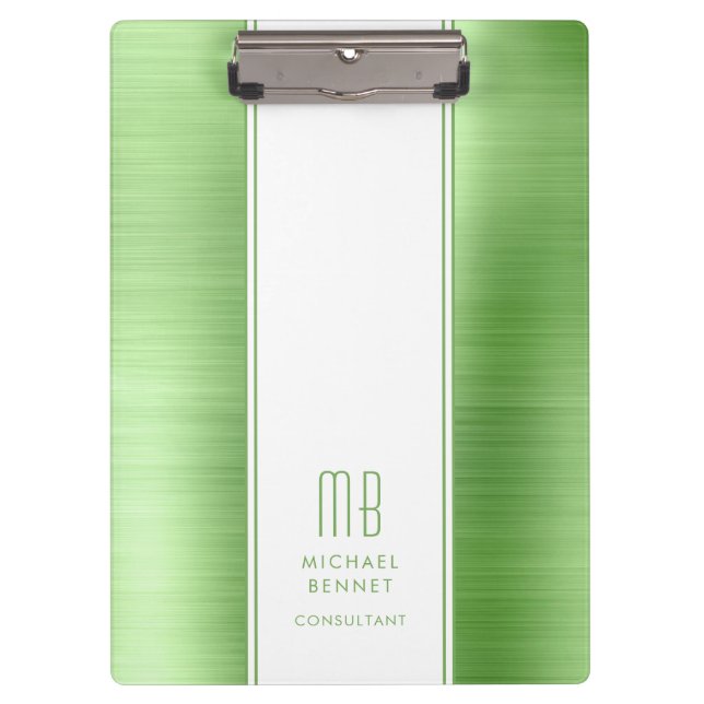 Carpeta De Pinza Elegante Negocio Verde Monogramado (Anverso)