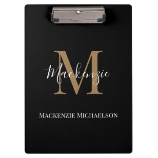 Carpeta De Pinza Elegante nombre de monograma personalizado de oro