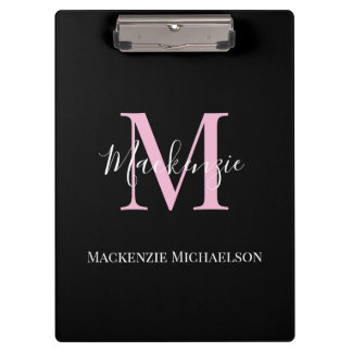 Carpeta De Pinza Elegante Nombre de Monograma Personalizado Rosa Ne