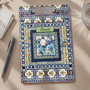 Carpeta De Pinza Elegante nota de monograma de chinoiserie de azule