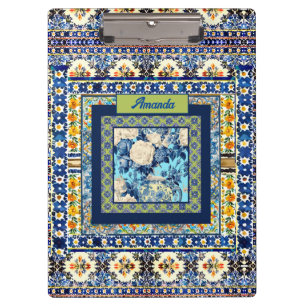 Carpeta De Pinza Elegante nota monograma de cerámica azul de azulej