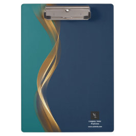 Carpeta De Pinza Elegante Ola de Oro Azul Verde azulado con logotip