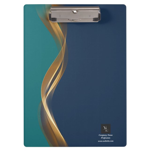 Carpeta De Pinza Elegante Ola de Oro Azul Verde azulado con logotip (Anverso)