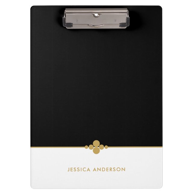 Carpeta De Pinza Elegante Oro Blanco Negro Personalizado (Anverso)
