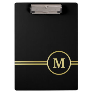 Carpeta De Pinza Elegante oro Monograma personalizado sobre negro