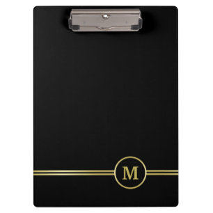 Carpeta De Pinza Elegante oro Monograma personalizado sobre negro