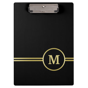 Carpeta De Pinza Elegante oro Monograma personalizado sobre negro