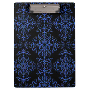 Carpeta De Pinza Elegante patrón de estilo damasco azul y negro