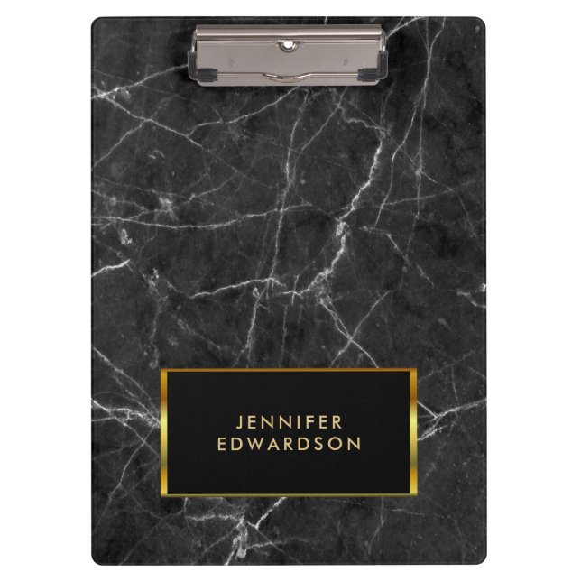 Carpeta De Pinza Elegante patrón de mármol blanco negro profesional (Anverso)