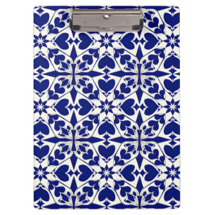 Carpeta De Pinza Elegante patrón floral azul y blanco