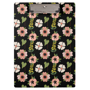 Carpeta De Pinza Elegante patrón floral sobre negro Botánico chic