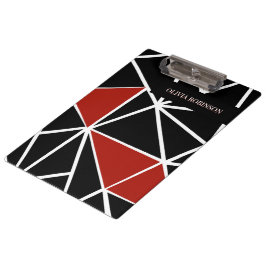 Carpeta De Pinza Elegante patrón geométrico negro y rojo