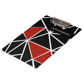 Carpeta De Pinza Elegante patrón geométrico negro y rojo