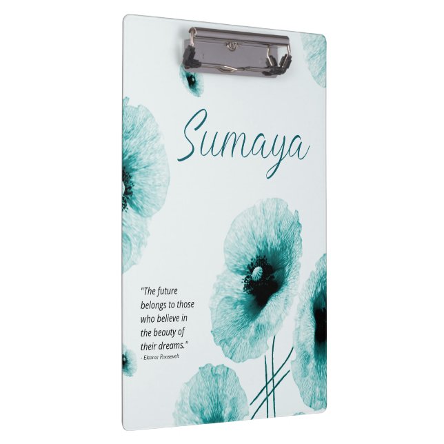 Carpeta De Pinza Elegante Personalizable Turquesa Floral Clipboard (Derecha)