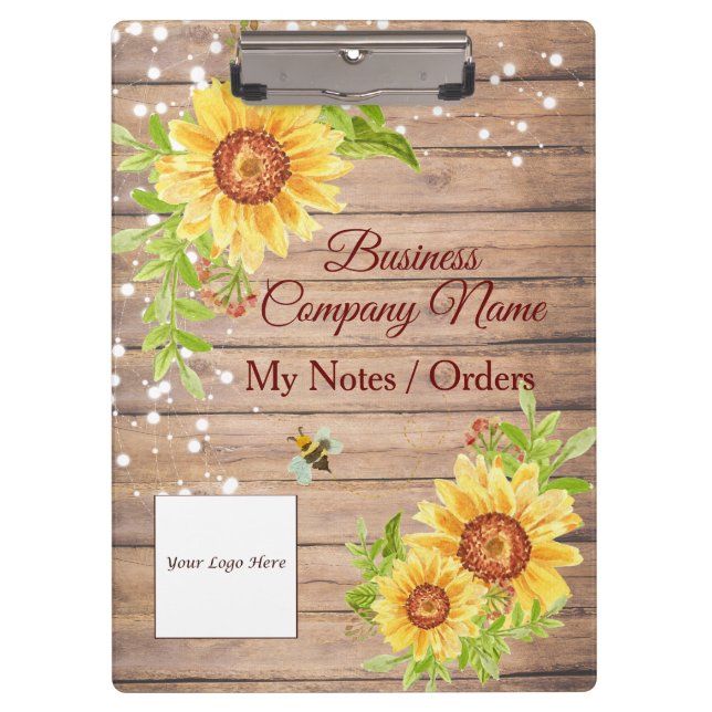 Carpeta De Pinza Elegante Personalizado Rústico Amarillo Girasol (Anverso)