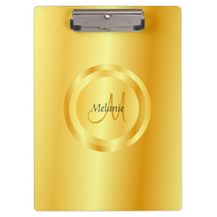 Carpeta De Pinza Elegante plantilla de monograma moderno Faux Gold