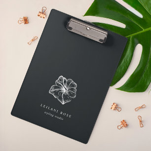 Carpeta De Pinza Elegante Plata Hibiscus Flower Personalizada