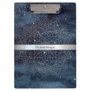 Carpeta De Pinza Elegante plata moderna Mandala Stripe Navy azul