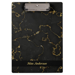 Carpeta De Pinza Elegante profesor Personalizado negro y dorado con
