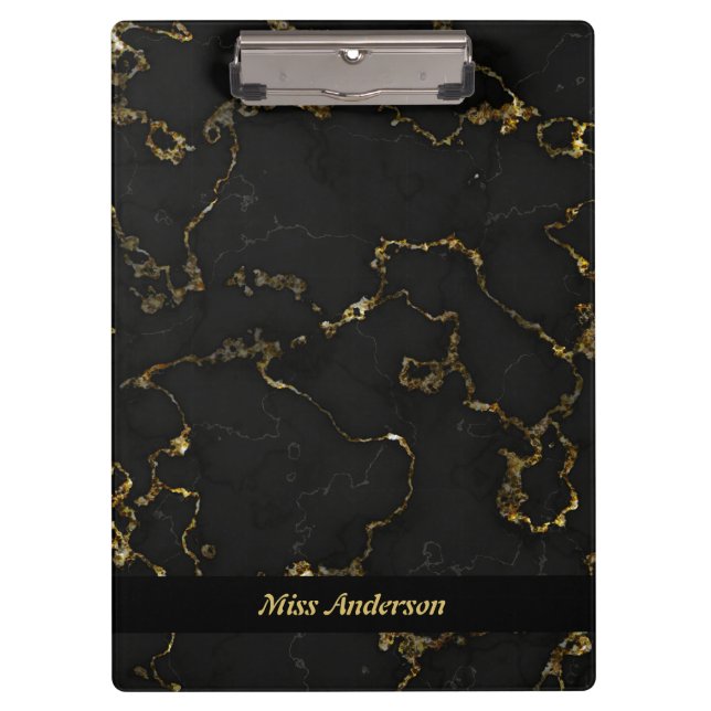Carpeta De Pinza Elegante profesor Personalizado negro y dorado con