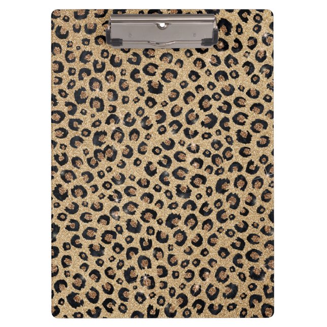 Carpeta De Pinza Elegante Purpurina dorado Leopardo negro (Anverso)