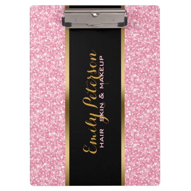 Carpeta De Pinza Elegante Purpurina rosa dorado y acentos negros (Anverso)