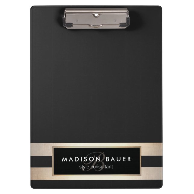 Carpeta De Pinza Elegante Relieve metalizado dorado Monogam Striped (Anverso)