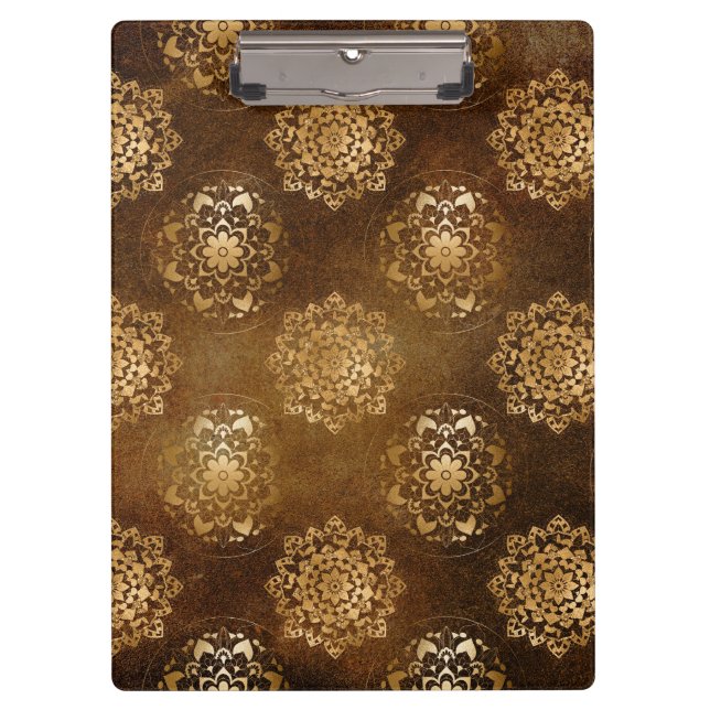 Carpeta De Pinza Elegante Relieve metalizado dorado y Mandala india (Anverso)