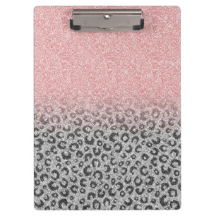 Carpeta De Pinza Elegante Rosa dorado y Purpurina plateado Leopardo